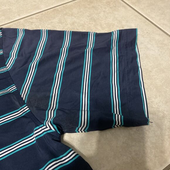 FootJoy Performance Men's Medium Golf Polo Short Sleeve Blue White Striped Shirt - Picture 5 of 5